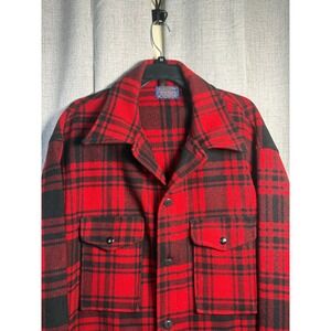Pendleton Mens Red Black Plaid Wool Mackinaw Cruiser Jacket XL Vintage USA Made